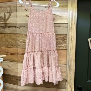 ROMWE Pink Floral Smocked Sun Dress